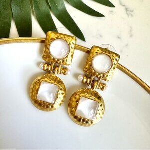 2/$30🌵 Baroque Gold White Stone Earrings Geo Square Circle Ornate Egyptian NEW